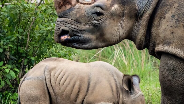 नर गैंडा नेपोलियन नें  मादा से मिलन में बाधक शावक को मार डाला