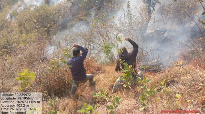 पोखरी की वन पंचायत के जंगल में लगी आग ग्रामीणों ने बुझायी