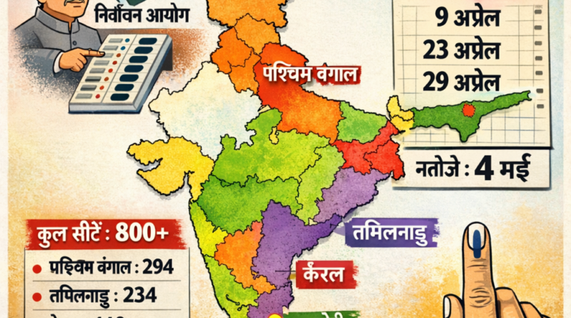 पांच राज्यों में बजा चुनावी बिगुल, 4 मयी को खुलेंगे परिणाम