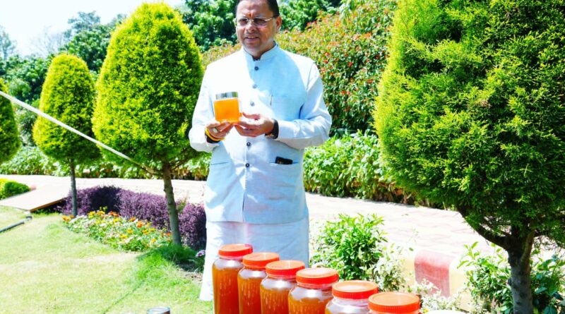मुख्यमंत्री धामी ने निवास के गार्डन में जानी शहद दोहन की प्रक्रिया