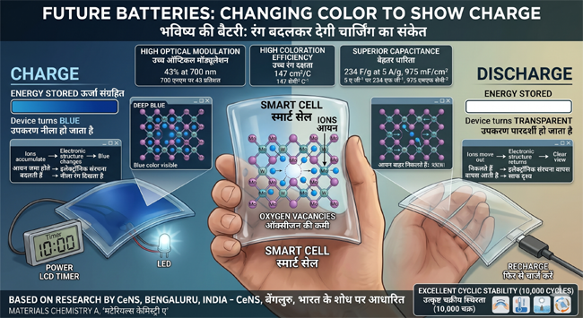 भविष्य की बैटरी: ऊर्जा भंडारण के साथ रंग बदलकर देगी चार्जिंग का संकेत