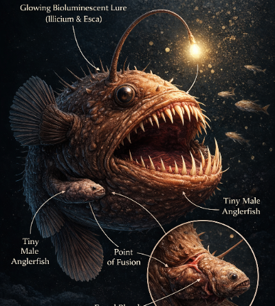 समुद्र की अंधेरी दुनिया में ‘सब कुछ अपने पास’ रखने वाली मादा एंगलरफिश