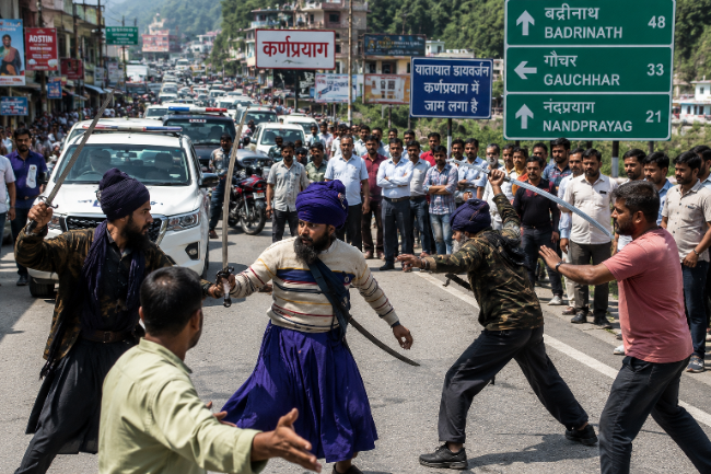 कर्णप्रयाग में निहंगों का तांडव, तलवारों से चार लोग घायल; विरोध में बदरीनाथ हाईवे तीन घंटे जाम