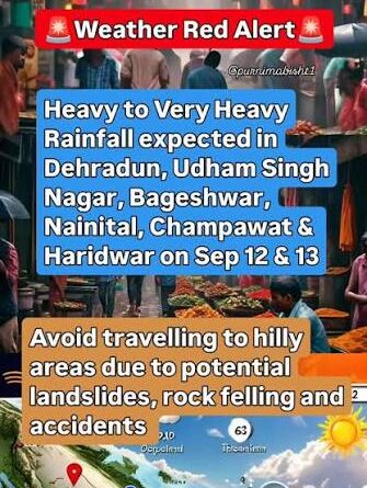 उत्तराखंड में आज और कल अत्यधिक भारी बारिश का रेड अलर्ट, कई जिलों में ‘टेक एक्शन’ चेतावनी जारी