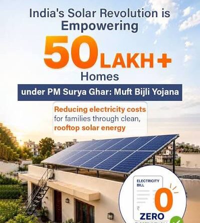 पीएम सूर्य घर योजना से 50 लाख से अधिक परिवार जुड़े, 19 लाख घरों का बिजली बिल हुआ शून्य