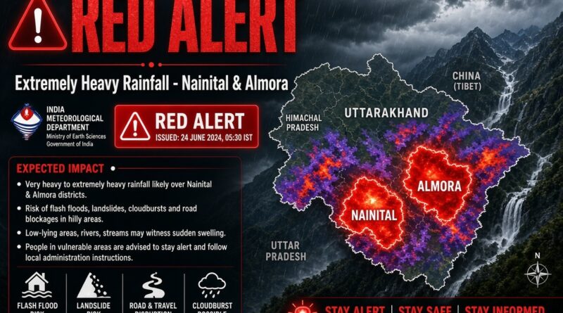 नैनीताल-अल्मोड़ा में अत्यंत भारी बारिश का रेड अलर्ट, उत्तराखंड में पांच दिन मौसम बिगड़ा रहेगा